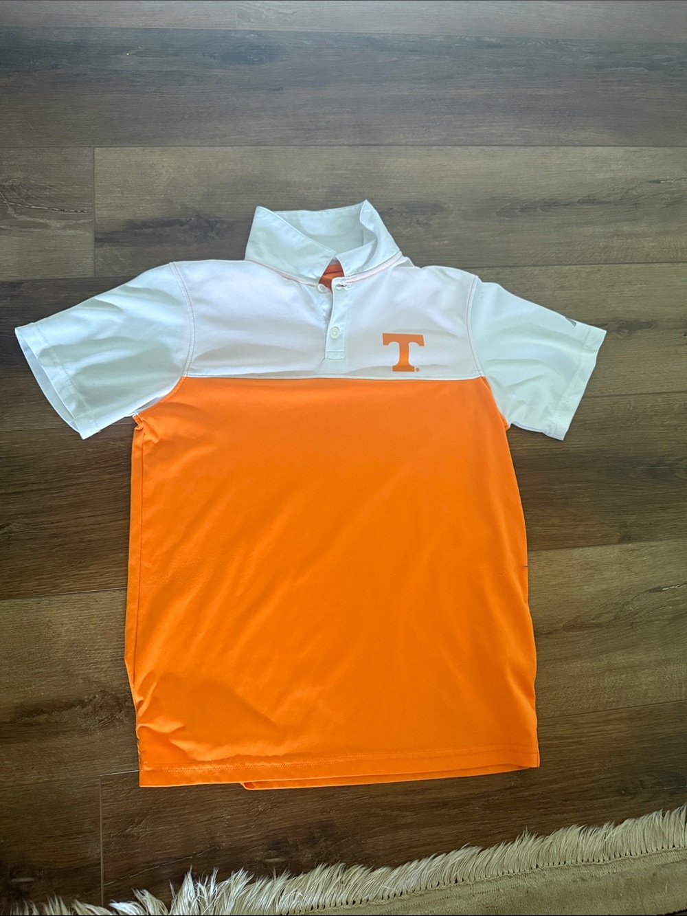Russell Athletic Orange and White Colorblock Polo